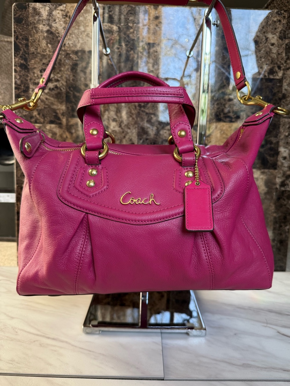 RARE & VINTAGE (2000s) Coach Ashley Leather Satchel in Raspberry